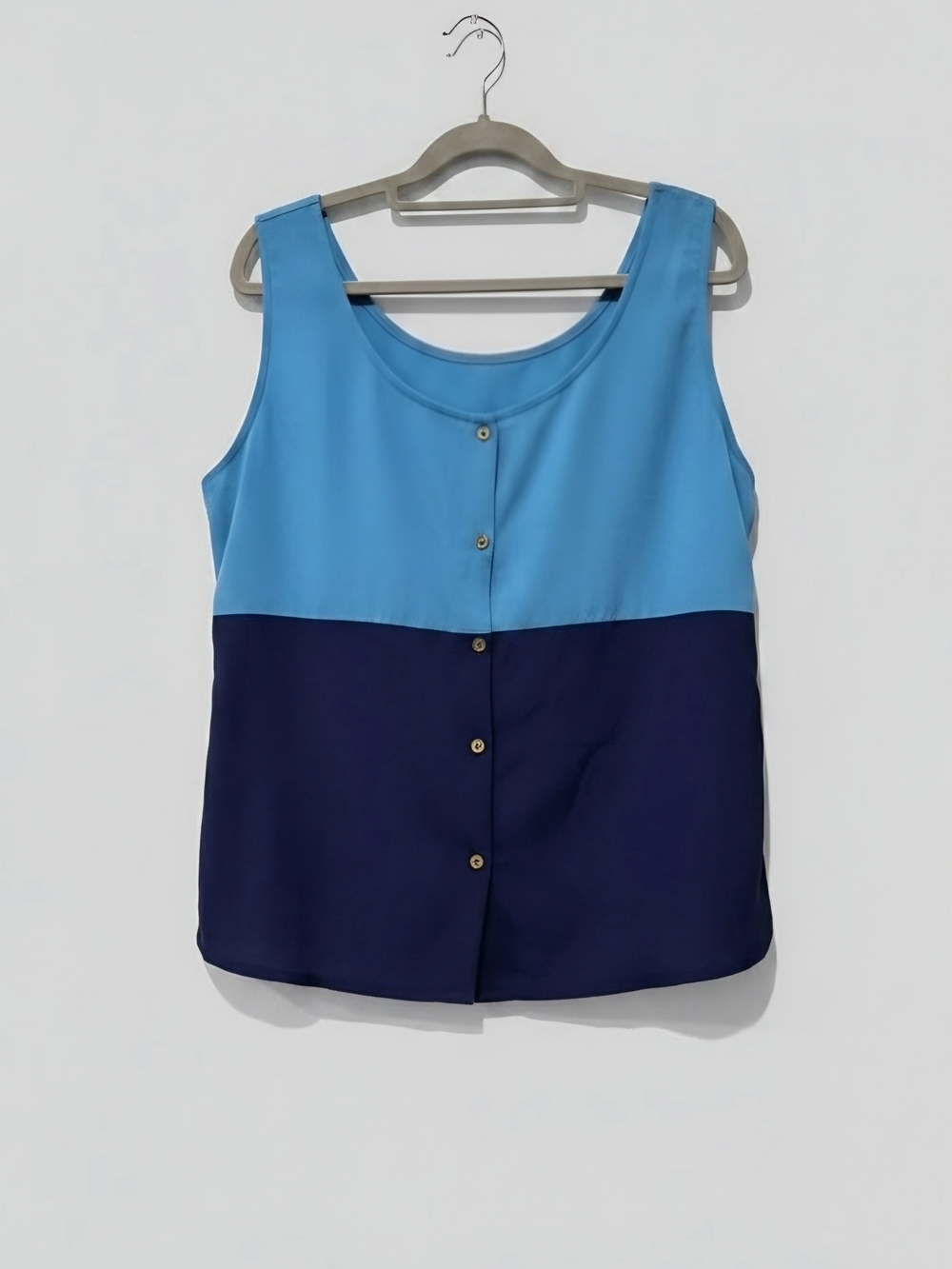 Hype Blue and Navy Colorblock Button-Front Tank